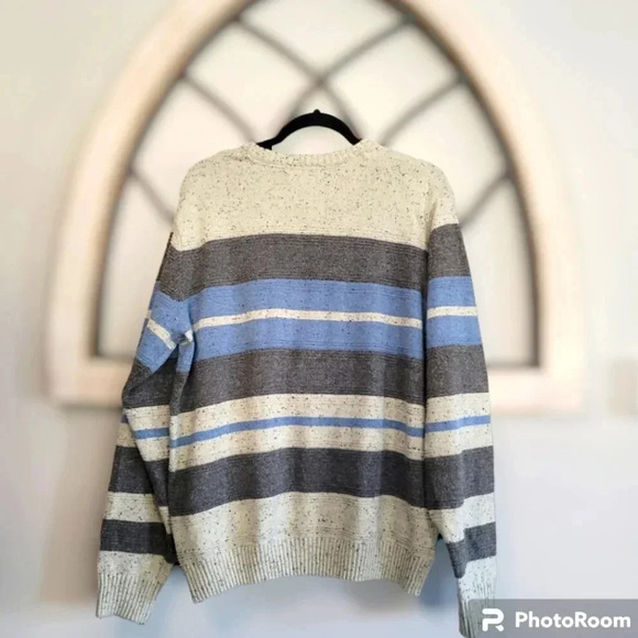 Tricots St Raphael Blue & Gray Striped Textured Sweater Mens Large - Picture 2 of 3